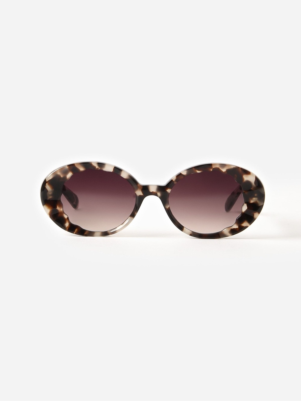 KREWE Alixe Scalloped Oval Sunglasses in Gray Tortoise with Case